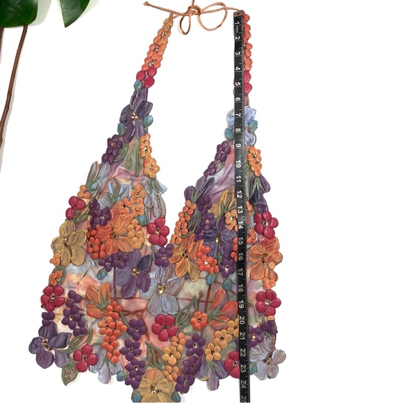 Ema Savahl Swarovski Crystals Flower Halter Tie Back Top - Picture 6 of 12